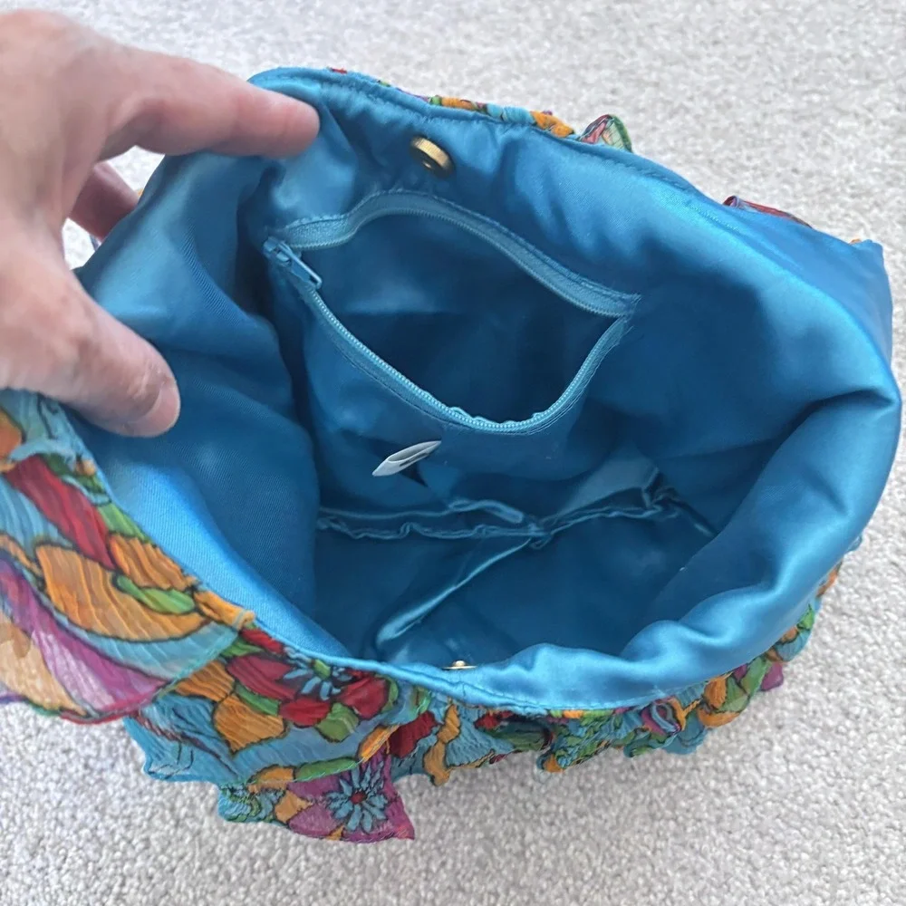 Womens Ruffle Floral Hobo Bag Chiffon Blue Boho Festival Colorful Tiered